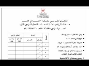 حل الاختبار التجريبي 2023 / 2024 رياضيات متقدمة الصف…