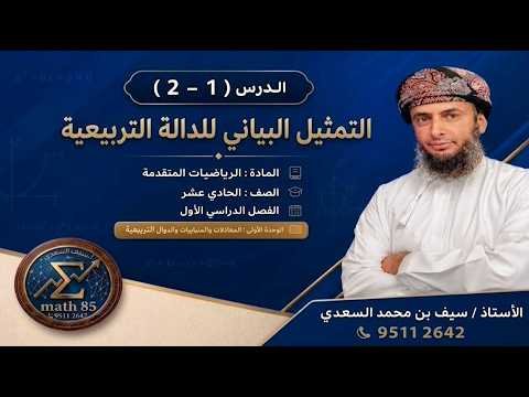 شرح مختصر لدرس ( 1 – 2 ) التمثيل البياني للدالة التربيعية – مادة الرياضيات المتقدمة- للصف الحادي عشر